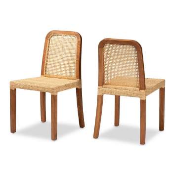 2pc CaspiaWood and Rattan Dining Chair Set Natural/Walnut - bali & pari: Solid Mango, No Assembly Required