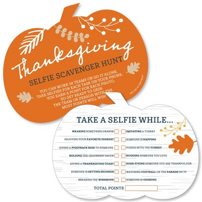 Big Dot of Happiness Happy Thanksgiving - Selfie Scavenger Hunt - Fall Harvest Party Game - Set of 12