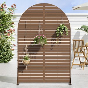 PexFix 72 x 47 Inch Louvered Arch Metal Privacy Screen Freestanding Outdoor Divider Panel for Patio Deck Balcony Heavy Duty Base Weatherproof Brown - 1 of 4
