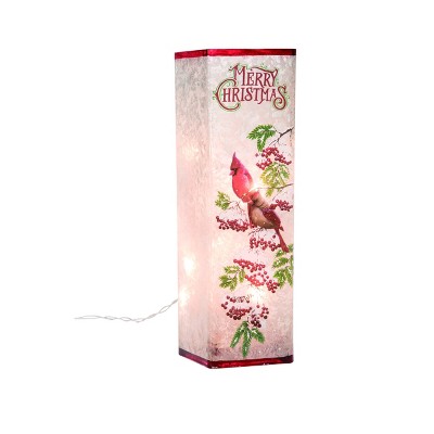 Transpac Glass 16 in. White Christmas Light Up Cardinal Lantern