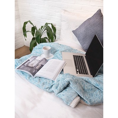 Sea Blue Reversible Sherpa Fleece Throw Blanket