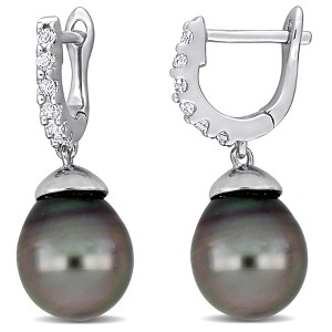 EVERLY JEWELRY | Sterling Silver 8.5 - 9 MM Black Tahitian Cultured Pearl and 3/8 CT TGW White Topaz Drop Cuff Earrings - 1 of 4