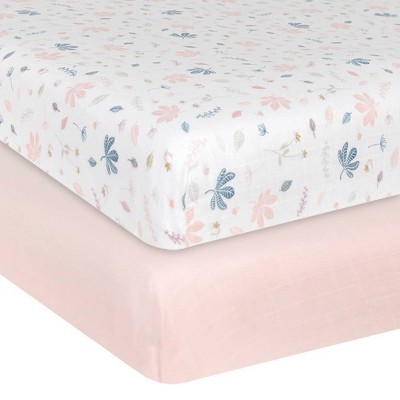 Living Textiles Baby Organic Muslin Crib Fitted Sheet - Botanical - 2pk