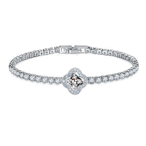 Hollywood Sensation Elegant Crystal Clover Tennis Bracelet - Sparkling Sophistication 6.875 Inches Gold - 1 of 4