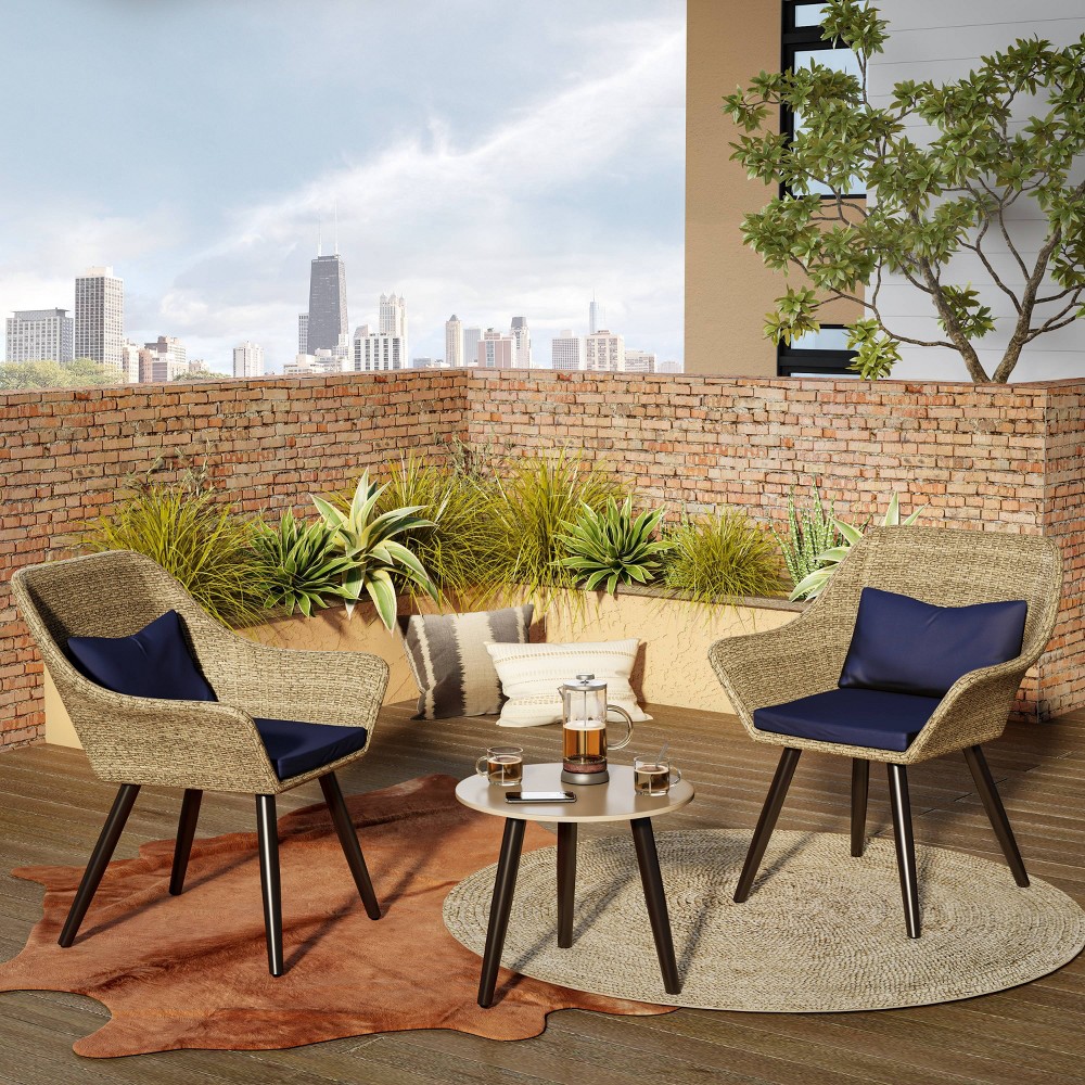 3pc Outdoor Conversation Set with Cushions Brown TK Classics