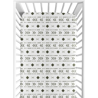 Image of Sweet Jojo Designs Boy or Girl Gender Neutral Unisex Baby Fitted Crib Sheet Boho Geometric White and Green