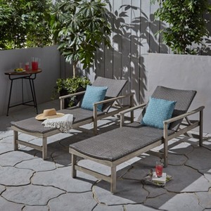 Christopher Knight Home Savannah Outdoor Acacia Wood and Wicker Adjustable Chaise Lounges (Set of 2) - 1 of 4