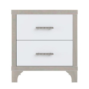 VYNXARIA Sleek White High Gloss Nightstand with Mirrored Finish and Metal Handles - 2-Drawer Elegance for Bedroom & Living Room - 1 of 4