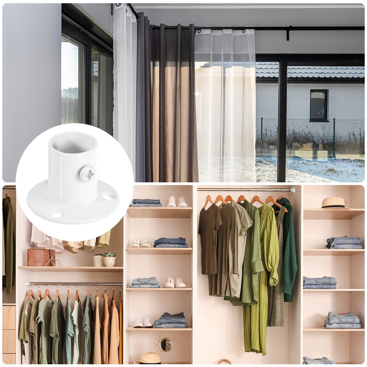 Unique Bargains Wall Mount Pole Sockets Flange Holder Closet Curtain Rod Bracket 4 Pcs - thumbnail 4