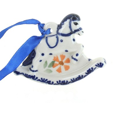 Blue Rose Polish Pottery Garden Bouquet Rocking Horse Ornament