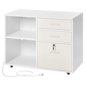 VEVOR 3 Drawer Wooden File Cabinet, Mobile Filing Cabinet with Light Strip, Lockable Rolling File Storage with Adjustable Shelves & 5 Wheels, White - 1 of 4