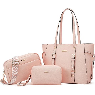 Paaaawaters Women Fashion Synthetic Leather Handbags Tote Bag Shoulder Bag Top Satchel Purse Set 4pcs
