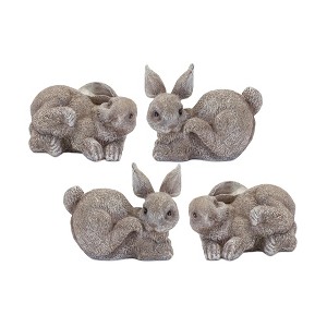 Stone Bunny Rabbit Figurines – Grey Polyresin Spring Decor, Set of 4 by Melrose - 1 of 4