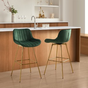 HOMLUX Set of 2 Velvet Barstool Modern Swivel Dining Chairs with Curved Back - 1 of 4