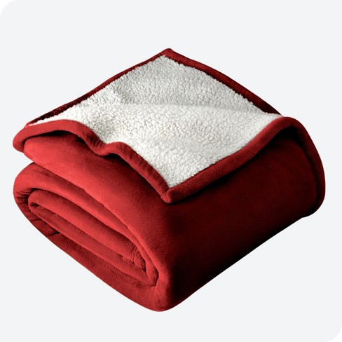 Red Throw Travel Faux Shearling Fleece Blanket by Bare Home