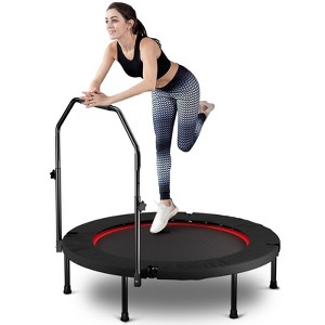 Okak 40Inch Adults Rebounder Trampoline, Foldable Outdoor Trampolines with Adjustable Handle, Mini Trampoline for Kids and Adults, Black - 1 of 4