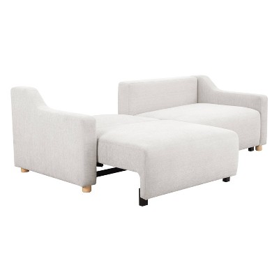 Cream Fabric Queen Sleeper Sofa with Natural Wood Legs