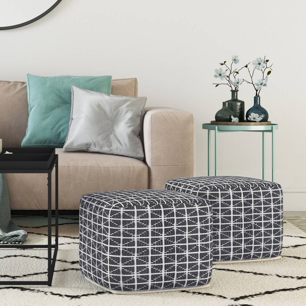 Photos - Pouffe / Bench Tatum Square Pouf Slate Gray/White - WyndenHall: Hand-Woven Cotton, No Assembly Required