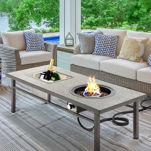Heynemo Aluminum Propane Fire Pit Table, 4.5 Gallons Ice Bucket, and Lava Rocks, 3-in-1 Coffee Table for Outdoor Patio - 1 of 4