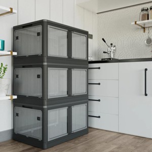 SEVOBAL Decorative Storage Cabinets Set of 4 Transparent Stackable Bins with Collapsible Design and Wheels, Black, 26.38"*18.5"*59.84" - 1 of 4