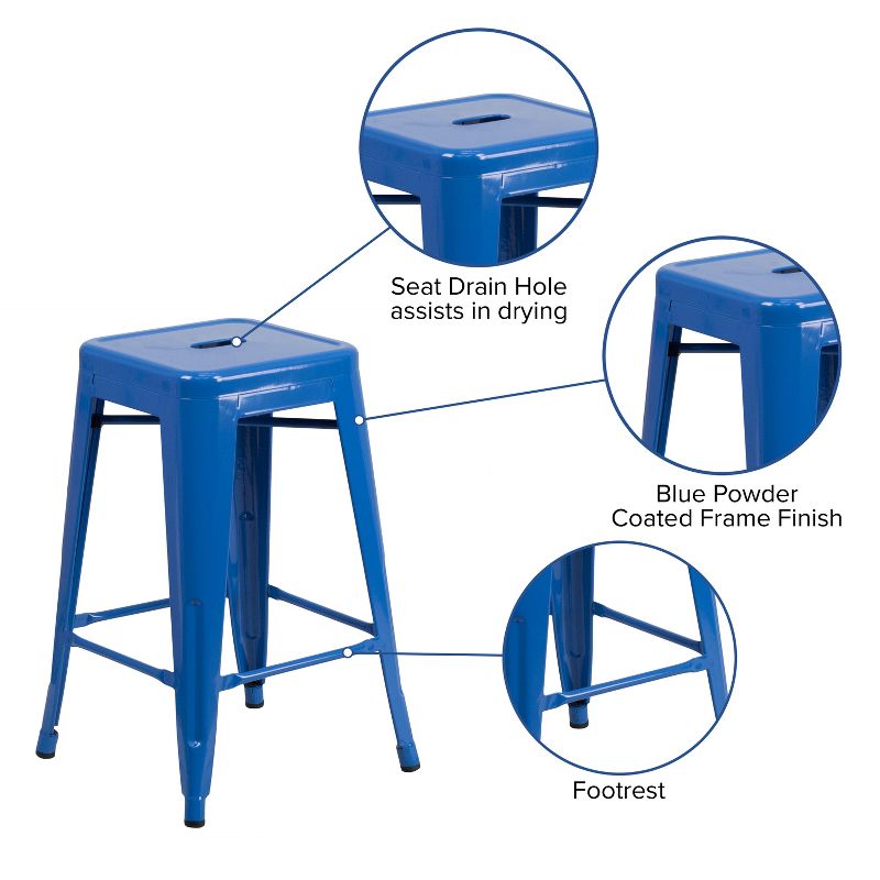 Flash Furniture Commercial Grade 24" High Backless Metal Indoor-Outdoor Counter Height Stool with Square Seat, 4 of 27