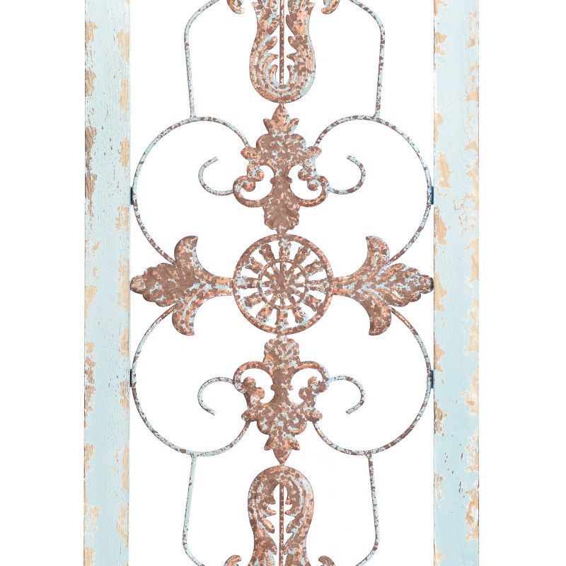 Wood Scroll Arabesque Wall Decor with Metal Fleur De Lis Relief Turquoise - Olivia &#38; May, 3 of 6