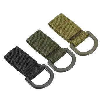 Unique Bargains Belt Keeper Key Clip Set Nylon Webbing D Shape Buckle Keychain Black Green Khaki 3Pcs