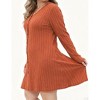 Women's Plus Size V-Neck Mini Dress A-Line Button Detail Ribbed Knit Stretch Long Sleeve Dresses - 2 of 4