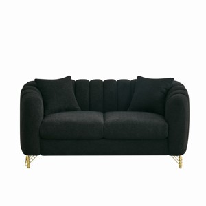 Modern 2-Seater Sofa, Teddy Fabric Loveseat Couch with Gold Metal Legs, Deep Seat Sofa for Apartment or Living Room - Koiai - 1 of 4