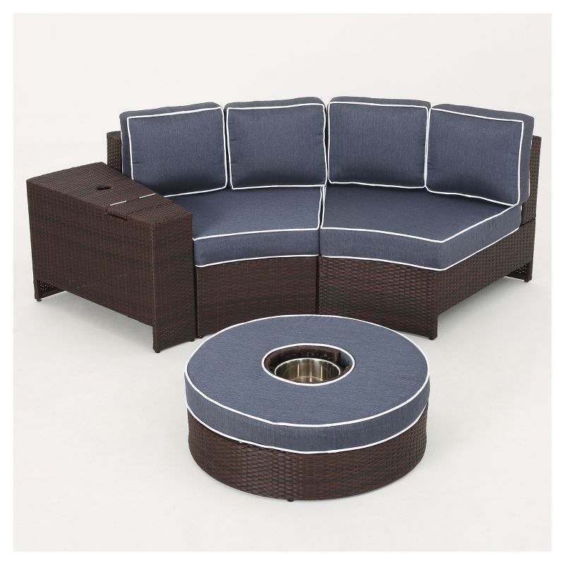 Madras Ibiza 4pc Wicker 1/2 Round Seating Set with Ice Bucket Ottoman - Navy Blue - Christopher Knight Home, 3 of 7