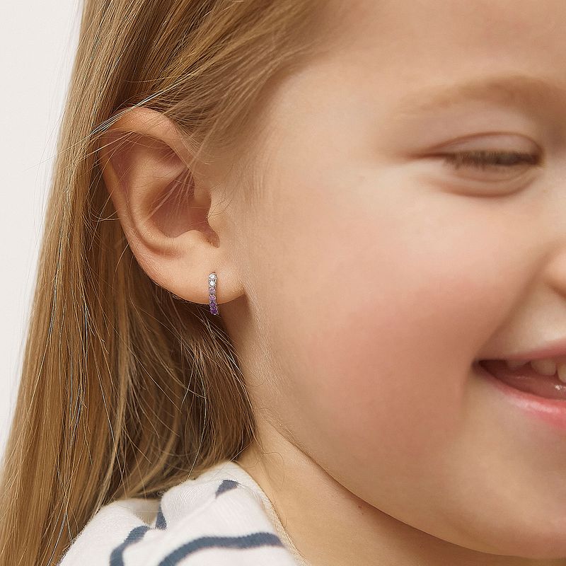 Girl's Double Sided Prong CZ Hoop Sterling Silver Earrings - In Season Jewelry, 4 of 9