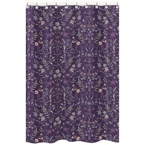 Sweet Jojo Designs Shower Curtain 72in.x72in. Boho Floral Wildflower Plum Purple and Teal - 1 of 4