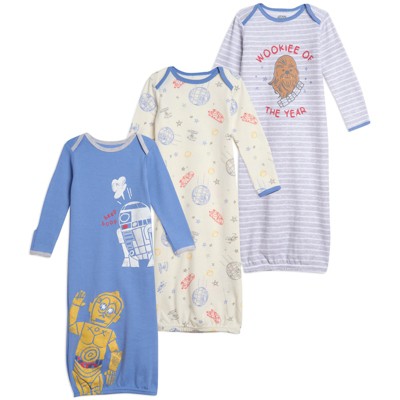 Image of Star Wars Chewbacca R2-D2 C-3PO Newborn Baby Boys 3 Pack Sleeper Gowns Newborn