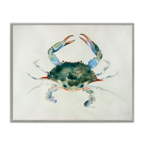 Stupell Industries Blue Sea Crab Over Beige Soft Watercolors Framed Giclee Art - 1 of 4