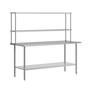 Flash Furniture Rawcliffe Portable Prep and Work Table with 18 Gauge Stainless Steel Top Shelf and Double Overshelves and Galvanized Steel Undershelf - 1 of 4