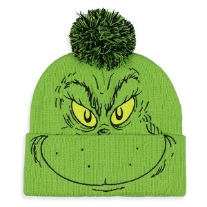 Dr. Seuss GRINCH Who Stole Christmas Pom Beanie Hat Embroidered Character Green - 1 of 4
