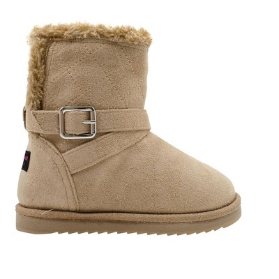 Rampage Girls' Big Kid Slip On Mid High Microsuede Winter Boots with Quilted Shaft and Wrap Around Buckle Straps
