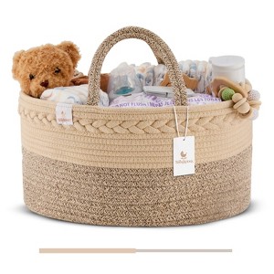 Babylicious XL Cotton Rope Diaper Caddy Organizer – Changing Table Storage for Wipes & Newborn Essentials - 1 of 4