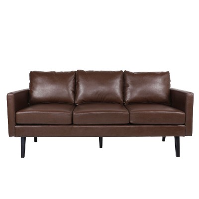 NicBex PU Leather Modular Sectional Sofa Couch Mid-Century Upholstered Sofa with Armrest and Wood Legs for Living Room,Apartment,Dark Brown