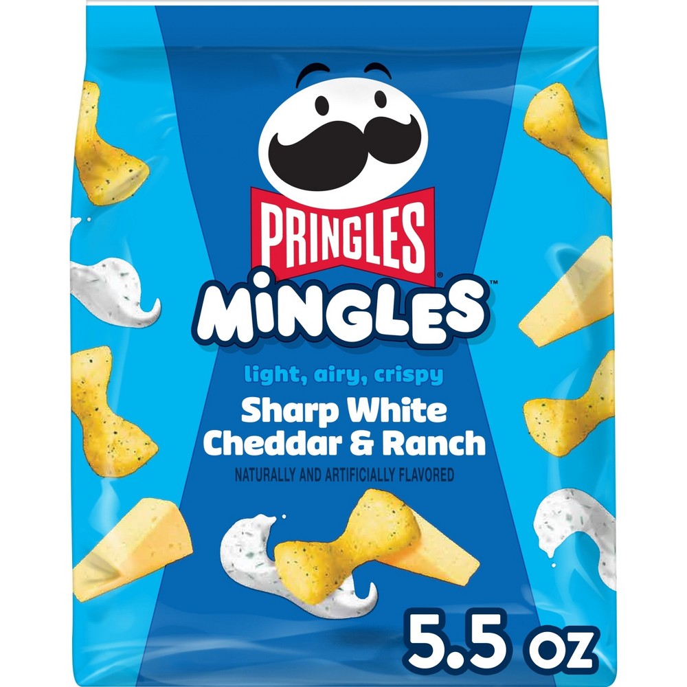 Condition photo showing New/Like New for case of 6 pringles mingles sharp white cheddar & ranch - 5.5oz bb feb 2026