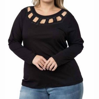 Women's Laser Cut Neckline and Stones Top - PLUS - VOCAL APPAREL