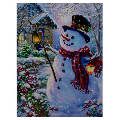 Northlight 15.75" Lighted Snowman with Lantern Christmas Wall Art Decor