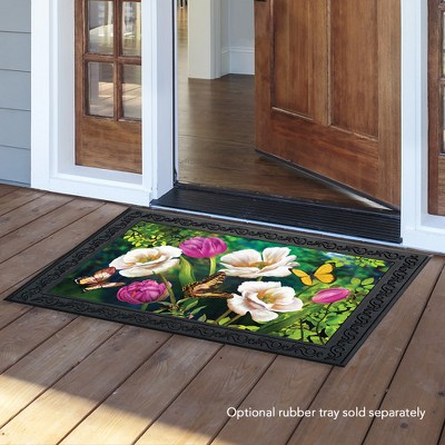 Colorful Butterfly and Floral Rubber Outdoor Doormat 30" x 18"