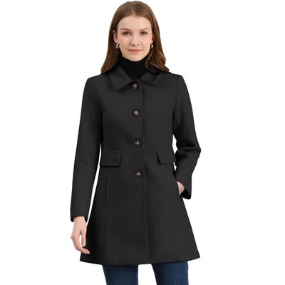 Allegra K Women's Vintage Lapel Collared Overcoat Single Breasted Mid ...