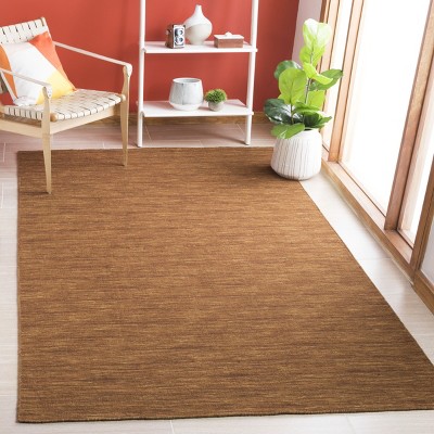 Brown Flat Woven Wool and Cotton Rectangular Rug, 8' x 10'