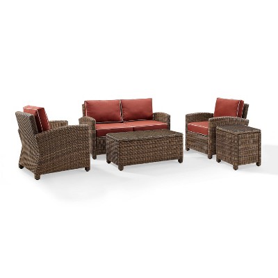 Bradenton 5-Piece Brown Wicker Outdoor Sofa Set with Red Cushions