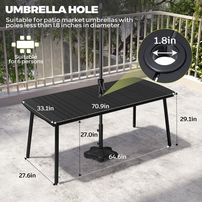 Crestlive Products Outdoor Dining Table for 4-6 People Patio Rectangle Table, Aluminum Frame with Durable Wood-Like Tabletop and Umbrella Hole