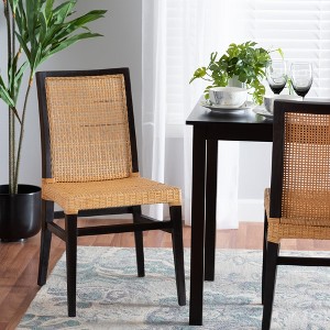bali & pari Lingga Modern Bohemian Dark Brown Mahogany Wood and Natural Rattan Dining Chair - 1 of 4