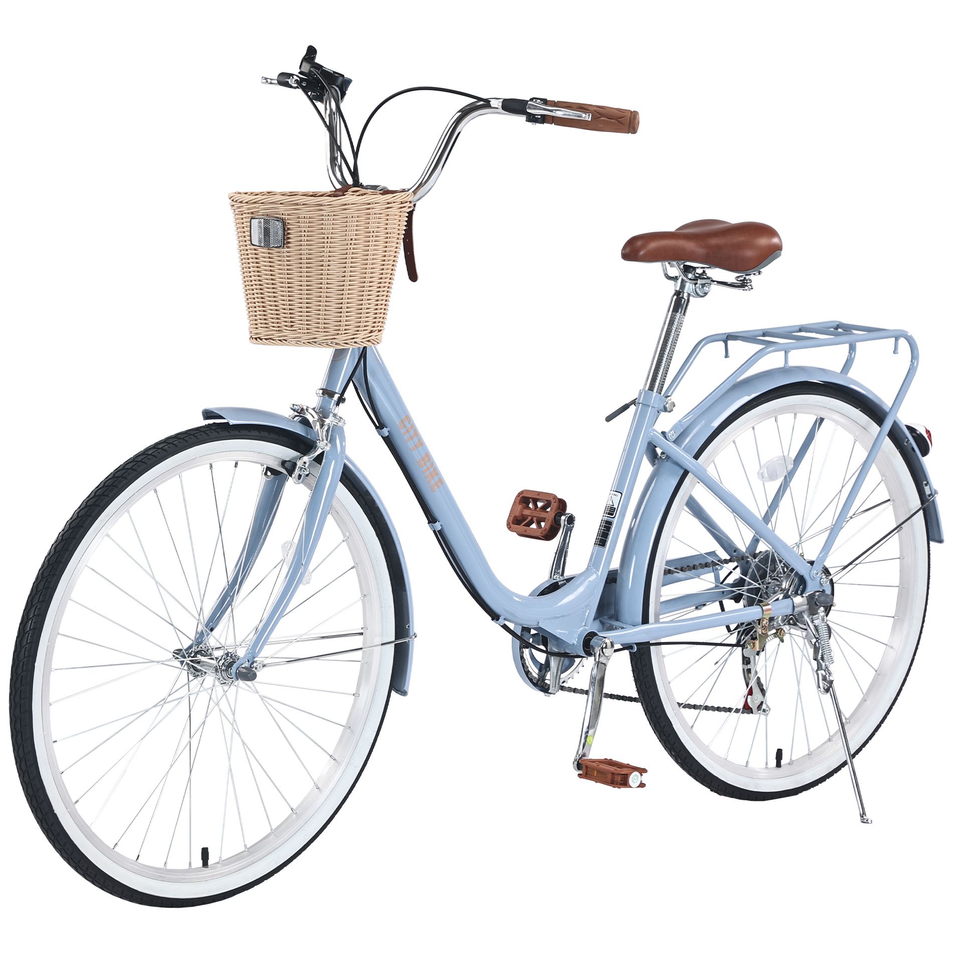 KTMBDW 26 Inch Beach Cruiser Bike for Women, 7-Speed Ladies Bike with Basket & Rack, Perfect for City Commuting's Bicycle, Ideal for Women, Blue