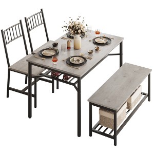Kitchen Table Chairs Set of 4, Dining Table Set for 4 with Bench and Chairs, 4 Pieces Kitchen Table Set with Storage Rack for Small Space - 1 of 4